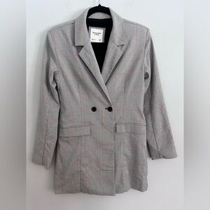 Abercrombie & Fitch Plaid Longline Double Breasted  Blazer XSP Preppy Workwear